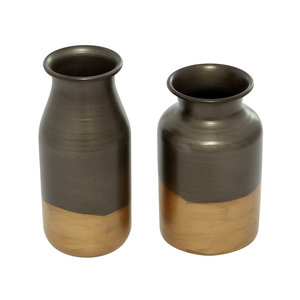 Two Tone Gold Black Ceramic Bud Vase Set with <b>Glass</b> <b>Dome</b> Covers Modern Table Decor Wholesale - Product Image 2