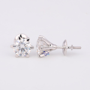 Clásico elegante 14Kt oro blanco corte redondo laboratorio crecido diamante elegante para mujeres Stud pendiente minimalista VVS claridad - Product Image 2