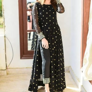 Nouveau-tendance-de-longue-élégant-Kurta avec pantalon pour fête-tenue-robe avec beau travail d'applique pour fête/mariage = 2021... - Product Image 5
