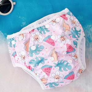 <span class=keywords><strong>Pañal</strong></span> de natación de tela reutilizable de talla única ajustable, pantalones de traje de baño para <span class=keywords><strong>piscina</strong></span> de bebé con botón de estampado 700 abrochado - Product Image 6