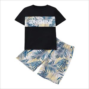 Tenue de sport d'été personnalisée pour homme, style streetwear, imprimé numérique, polyester/coton, ensemble deux pièces, t-shirt couleur unie - Product Image 1