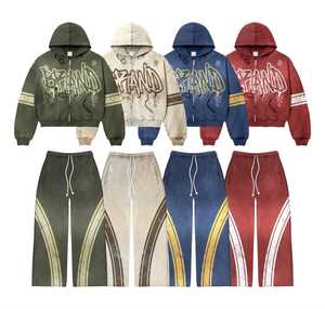 ชุดวอร์ม2ชิ้นมีฮู้ดสำหรับผู้ชายชุดวอร์มล้างกรดมีฮู้ดสำหรับผู้ชายโลโก้ออกแบบได้ตามต้องการ - Product Image 2