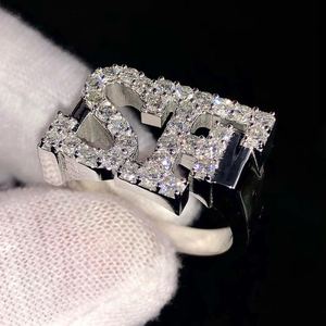 แหวนแร็ปเปอร์บุรุษแนวฮิปฮอปประดับเพชรโมอิสซาไนท์ทรงกลมดั้งเดิมแหวนตัวอักษร925เงินสเตอลิงของขวัญสำหรับปาร์ตี้ - Product Image 3