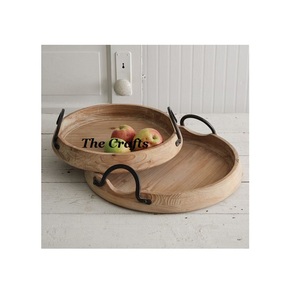 Juego de Tres Bandejas para Servir Alimentos de Diseño Único, Color Marrón y Blanco, Bandeja para Dulces y Aperitivos, Bandeja para Servir de Madera y Cuero - Product Image 2