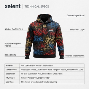 Sudadera con Capucha Personalizada OEM para Hombre, Estilo Urbano, 420 GSM, Felpa Francesa, Diseño Deportivo con Paneles, Cierre de Cremallera, Estampado de Grafiti Urbano - Product Image 5