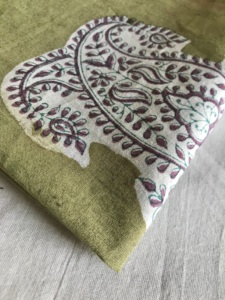 CHHAAPE Women's Hand Block Printed Cotton Fabric Olive Green Base with White & Maroon Paisley (Kairi) Motif - Product Image 3