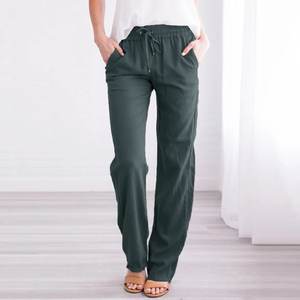 Pantalon en coton grande taille pour femmes-pantalon en lin léger et doux cordon de serrage pantalon long poches vêtements de détente amples bas décontracté - Product Image 3