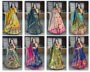 Lehenga choli พิมพ์ผ้าไหมสีกรมท่าสำหรับงานเลี้ยงและเจ้าสาว - Product Image 6