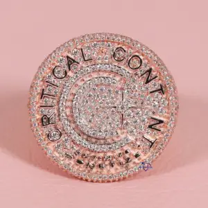 最受欢迎的硅石钻石圆形切割14kt白色和玫瑰金嘻哈光彩戒指，具有增强的VVS清晰度