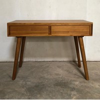Bureau debout personnalisable en teck écologique à 2 tiroirs, design minimaliste, poste de travail informatique moderne pour bureau à domicile