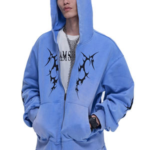 Sweat à capuche zippé en coton éponge française surdimensionné délavé au soleil et streetwear Streetwear avec logo personnalisé sérigraphie pour hommes - Product Image 4