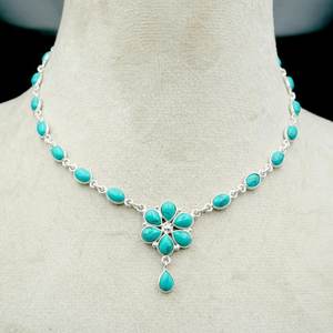 Collar de turquesa de Plata de Ley 925 hecho a mano con regalo de platino para mujer, joyería de piedras preciosas para mujer - Product Image 3