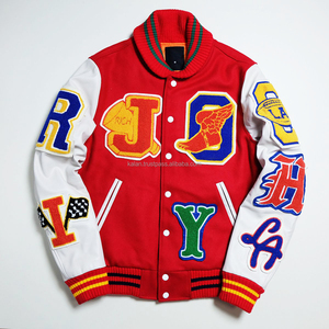 Custom College Vintage Varsity Jacket K-VJ-200 for Men Women Three-Color Chenille Big Patches Stand Embroidery Baseball Jacket - Product Image 1