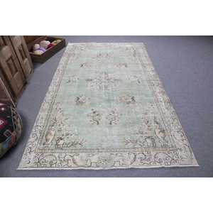 Alfombra Turca de 5x8.5 pies, Alfombra Vintage Grande, Alfombra de Lana con Puntos Verdes y Marrones - Product Image 1
