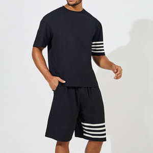 Ensemble T-shirt et short de sport d'été pour homme, tissu tricoté respirant, noir, manches courtes, polyester/coton, OEM - Product Image 6