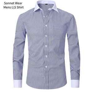 Chemise à manches longues rayée confortable pour homme avec col et poignets contrastés à boutons - Product Image 5