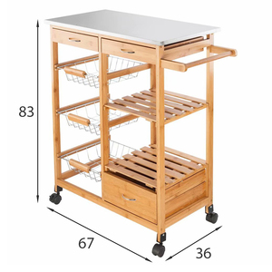 KIBamboo KIB006 Modern Design Mobile Kitchen Shelf 67x36x83cm <b>Oak</b> Material with Wheels - Product Image 6