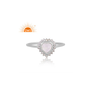 Hot Selling 925 Sterling <b>Silver</b> White Rhodium <b>Plated</b> Rainbow Moonstone & Cz Gemstone Stackable Ring Custom Jewelry For Women - Product Image 3