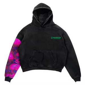 Sweat-shirts à capuche streetwear personnalisés, vintage, effet délavé, unisexe, 300 GSM, 100% coton, molleton/tissu éponge français, séchage rapide - Product Image 2