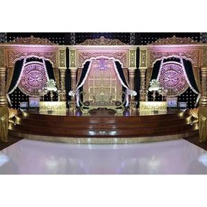 Decoración de escenario de boda asiática glamurosa Reino Unido boda musulmana Walima escenario Vancouver Grand Fiber Golden Look escenario de boda - Product Image 1