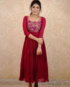 Ropa étnica de mujer india y paquistaní Georgette Kurti bordado con Kurta indio tradicional de secuencia larga para mujer - Product Image 6