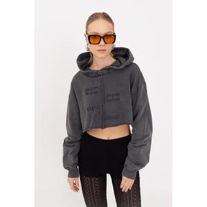 Sweat-shirt court imprimé à capuche - Anthracite - Product Image 2