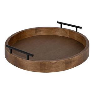 Dark Brown Wooden <b>Round</b> <b>Serving</b> <b>Tray</b> With Handles Wholesale Wooden Custom Print <b>Round</b> <b>Serving</b> <b>Tray</b> With Handle - Product Image 2