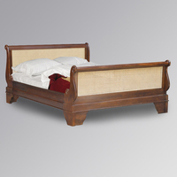 Lit traîneau Versailles en bois de mahogany massif avec tête de lit design moderne du milieu du siècle, taille personnalisable disponible, rangement intégré, pour chambre Queen/King