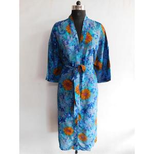 Chất Lượng Tốt Nhất Crepe Lụa Kimono Áo Ấn Độ Handmade Mùa Hè Kimono Gown Cho Cô Trực Tiếp Bán Buôn - Product Image 1