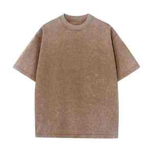 Alta calidad verano en blanco Unisex ancho cuello redondo manga corta de gran tamaño para hombre 250gsm algodón Vintage lavado ácido camiseta - Product Image 1