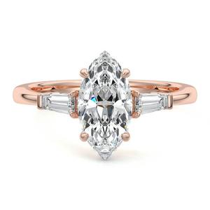 Anillo de Compromiso de Oro Sólido de 14K con Tres Diamantes Marquise Cultivados en Laboratorio, Regalo de Aniversario para Mujer, Diseño Cónico - Product Image 1