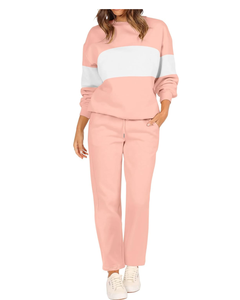 Jersey y pantalones de lona de dos piezas de gran tamaño para mujer, Top largo con decoración de botones, trajes sueltos, chándal para uso en el salón - Product Image 1