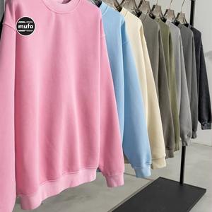 Sudadera de algodón 100% de alta calidad con cuello redondo, patrón sólido bordado, lavado ácido, técnicas lavadas a la piedra, teñido liso para uso en invierno - Product Image 2