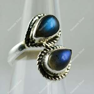 925 Sterling Silver Boho Style Dual Gemstone <b>Ring</b> Valuable Labradorite Gray <b>Statement</b> <b>Ring</b> Cut Jewelry for Anniversary Gift - Product Image 5