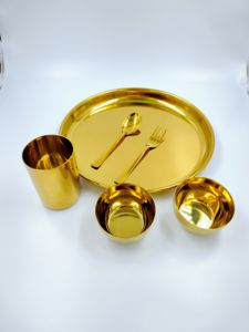 Royal Finish Stainless Steel Thali <b>Set</b> PVD Coated in Opulent Gold for Premium Dining - Product Image 4