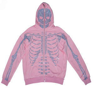 Fabricants personnalisés de vêtements de rue en éponge français vintage pour hommes, sweats à capuche surdimensionnés avec fermeture éclair et impression en strass, lavage à l'acide, épaule tombante 3D - Product Image 5