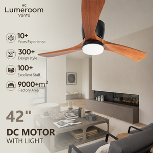 USA In Stock 42 Inch <b>Ceiling</b> Fan with <b>Light</b> Solid Wood Blades Reversible DC Motor <b>Remote</b> <b>Control</b> for Living Room Indoor Spaces - Product Image 1