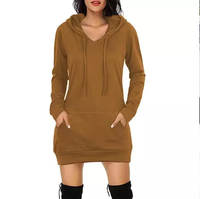Venta al por mayor de alta calidad de las mujeres Vestido largo con capucha y sudaderas vestido de invierno temporada de peso pesado más largo con capucha de algodón polar