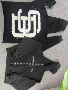 Sudadera con capucha con logotipo personalizado para hombre, ropa de calle de alta calidad, Jersey deportivo de lana gruesa con estampado desgastado, chándales de gran tamaño para hombre - Product Image 2