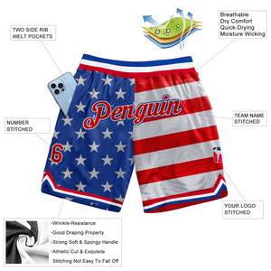 Pantalones cortos personalizados Royal Red-White 3D Pattern Design Bandera americana Pantalones cortos de baloncesto Ropa deportiva ommiz industry - Product Image 6
