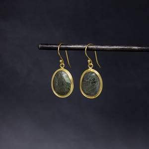 Boucles d'oreilles à la mode pour femmes en argent sterling 925 plaqué or avec mousse Agate Gemstone Forme ovale Joli design pour les filles - Product Image 2