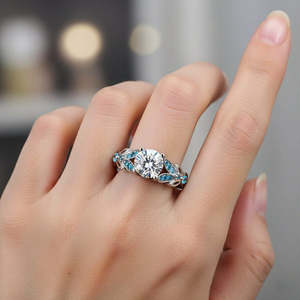 NOVAMART Fine Zarkan Princes Blue <b>Crown</b> <b>Ring</b> 925 Pure Silver with 18k Plating Vintage Fashionable Inlay Signet for Engagement Fr - Product Image 2