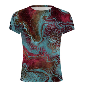 T-shirt à manches courtes pour homme, bleu et or, imprimé abstrait, col rond, coupe décontractée, imprimé par sublimation, polyester tricoté respirant - Product Image 4