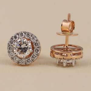 Pendientes de Diamante Cultivado en Laboratorio con Corte Redondo y Halo, con Cierre de Rosca y de Presión, Joyería de Moda - Product Image 3