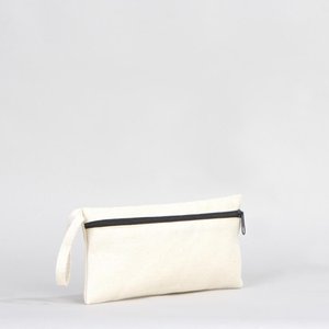 Portable White Cotton Fabric Pencil <b>Case</b> 8x4 Front Zippered Blank Pouch - Product Image 2