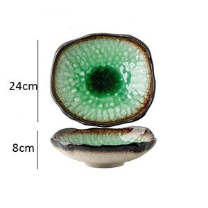 Cuenco de diseño de cerámica esmaltada verde con patrón de craquelado artístico elegante bandeja decorativa hecha a mano para Comedor Cocina o regalo - Product Image 4