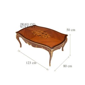 Mesa de Centro de Lujo con Incrustaciones de Marquetería Intrincadas y Elegantes Detalles de Latón para una Decoración Clásica de Sala de Estar - Product Image 3