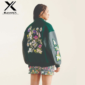 Custom Plus Size Women's Winter <b>Quilted</b> Varsity Jacket 100% Wool Windproof Ribbed Color Block Printed Fabric Embroidered Cotton - Product Image 2