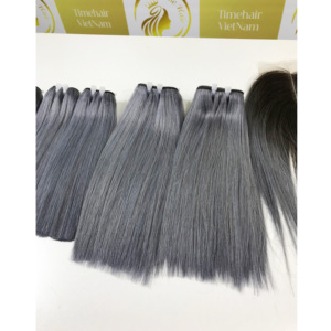 Extensions de Cheveux Humains à Cuticule Alignée de Couleur Grise à Trame Plate Remy Super Double Tiré Grand Stock Vente en Gros Timehair Vietnamien - Product Image 4