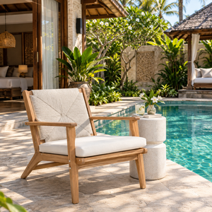 <b>Teak</b> Outdoor Lounge <b>Chair</b> Cushioned Patio Seat Weather Resistant Wood <b>Garden</b> Furniture for Villa Hotel Courtyard - Product Image 4